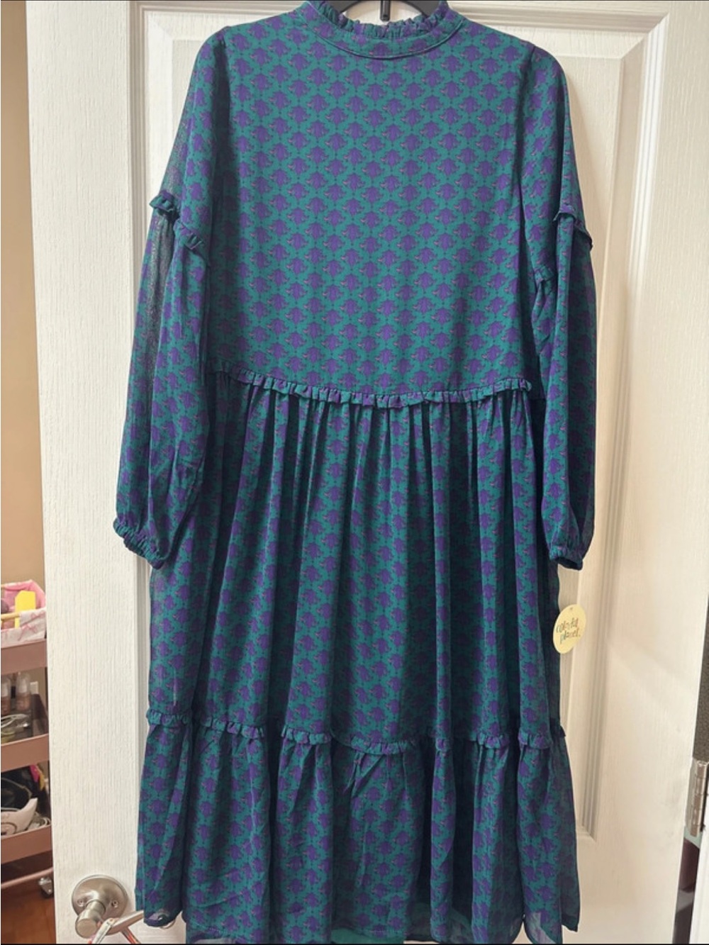 Teal and Purple Tiered Long Sleeve Dress
